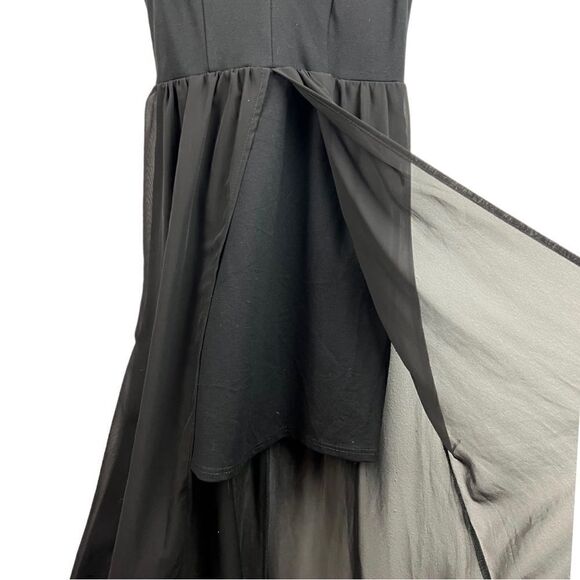 Vintage 90s J for Justify Black Deep V Mini Dress with Sheet Maxi Skirt Layered - Picture 12 of 13